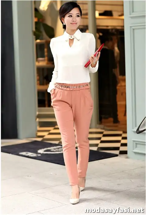 Beyaz-Şifon-Bluz-V-Yaka-Pantolon-Kombini.webp
