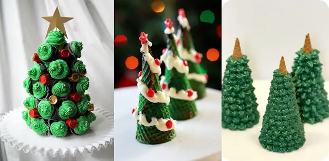 Christmas tree out of ice cream cones and cupcakes.webp