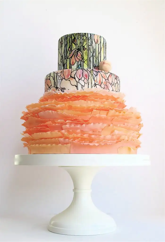 Handpainted-Wedding-Cake-Peach-Ruffles.webp