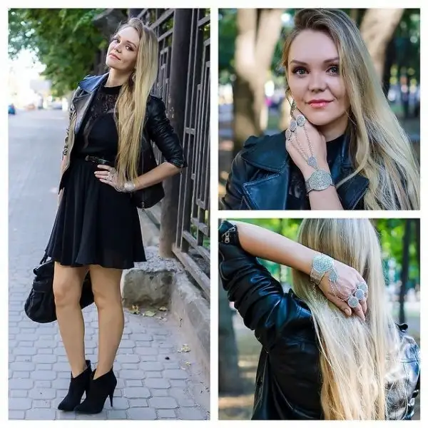 Lookbook-Modası-Siyah-Deri-Ceket-Siyah-Kısa-Elbise-Siyah-Bot-Çanta-Kombini.webp