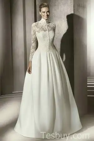 $Full%20Lined%20Long%20Sleeves%20Modest%20Bridal%20Dress%20With%20Lace%20Top%20And%20Satin%20...webp