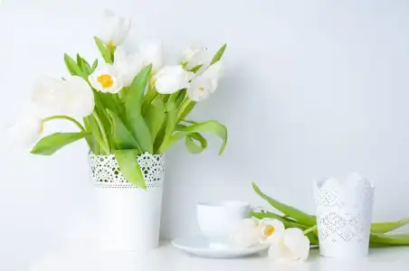 Beyaz bir vazoda beyaz çiçekler.webp