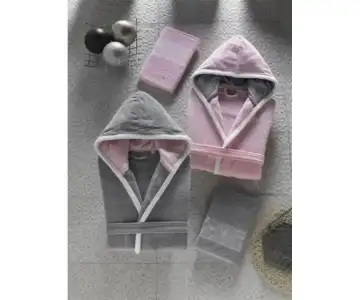 $pasifik aile bornoz seti pembe-gri alt&#305;nba&#351;ak.webp