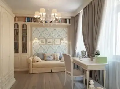 $Blue-wallpaper-Taupe-Brown-curtains-bedroom-Idea.webp